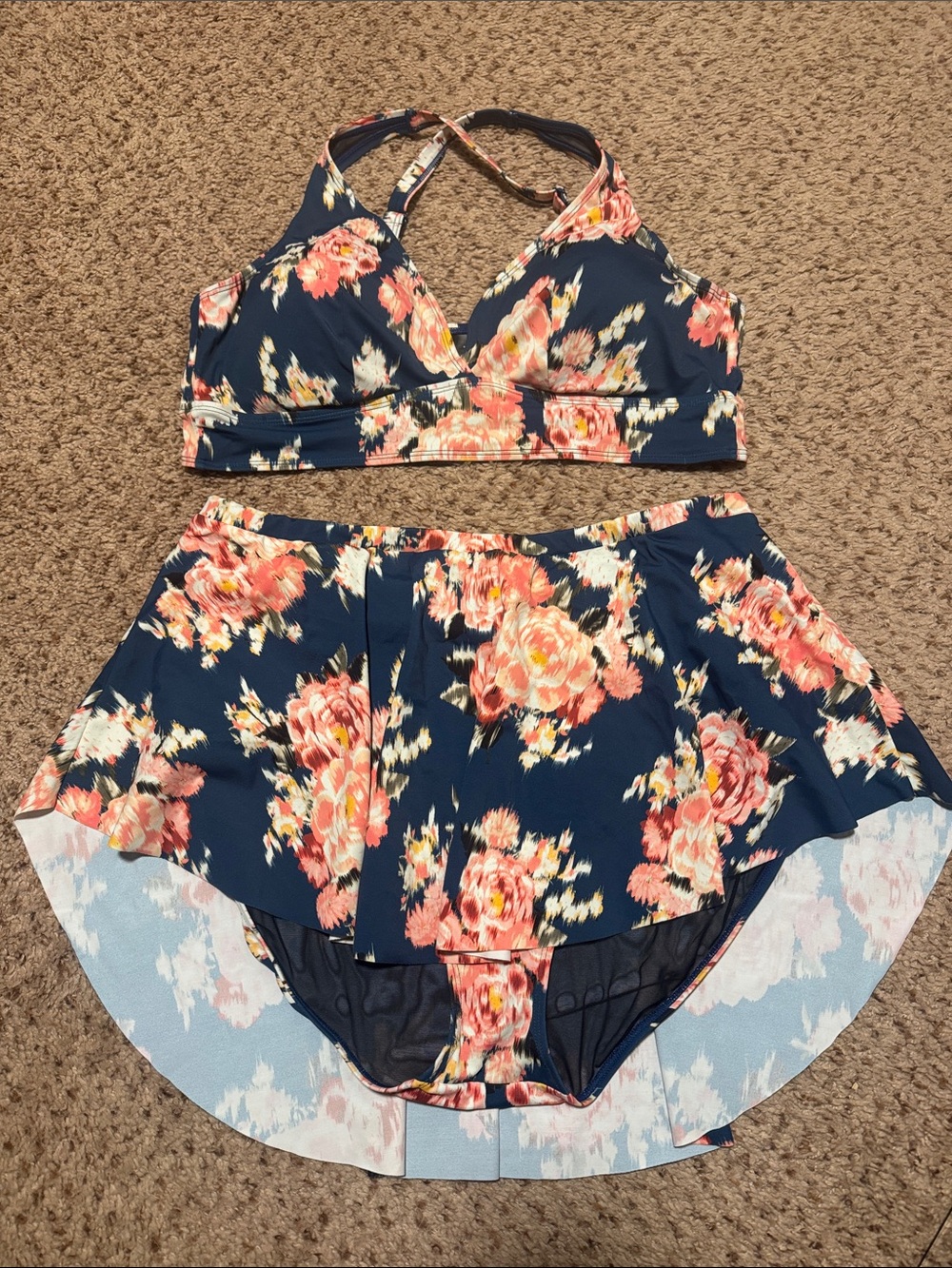 torrid Blue Floral Two-Piece Swim Set with Pink Accents